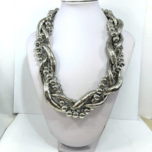 Load image into Gallery viewer, Chunky Silver Braided Necklace Silver Berry Vine Necklace