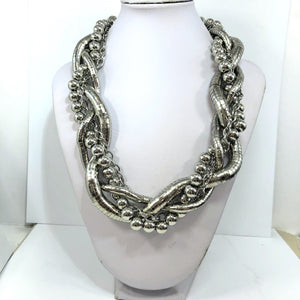 Chunky Silver Braided Necklace Silver Berry Vine Necklace
