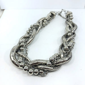 Chunky Silver Braided Necklace Silver Berry Vine Necklace