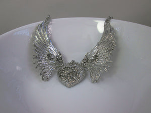 steampunk wings heart crystal necklace