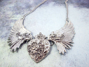 steampunk wing heart necklace