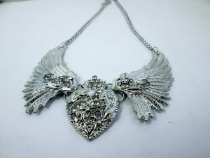 crystal heart wing necklace