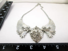 Load image into Gallery viewer, steampunk wing heart necklace with measurement
