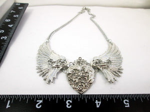 steampunk wing heart necklace with measurement