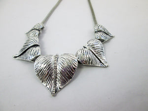 silver leaves statement necklace