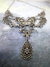 Load image into Gallery viewer, antique silver large butterfly bib necklace