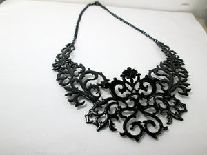 black metal lace bib necklace