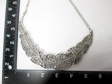 Load image into Gallery viewer, large filigree leaf sideways necklace with measurement