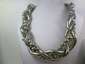 large silver braided necklace