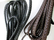 Load image into Gallery viewer, sample of braided leather, color black and brown comparison