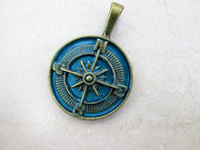 Load image into Gallery viewer, antique bronze blue compass pendant