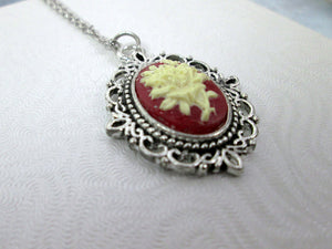 victorian flower cameo necklace