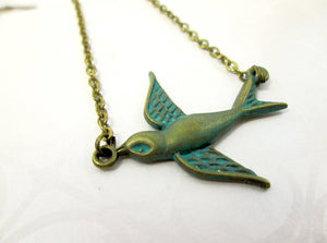 antique bronze small bird necklace