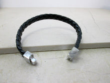 Load image into Gallery viewer, black braided leather cuff bracelet opens with sliding clasp