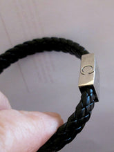 Load image into Gallery viewer, black braided leather cuff bracelet showing   closed clasp 