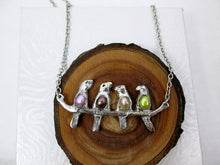 Load image into Gallery viewer, 4 birds on a branch necklace