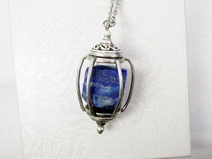 raw lapis cage necklace