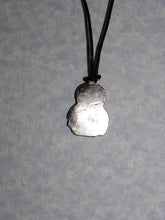 Load image into Gallery viewer, back view of happy buddha pendant on black cord, showing pendant polished to mirror finish