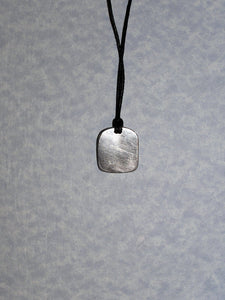 showing back view of zodiac animal pendant on black cord, pendant polished to mirror finish.