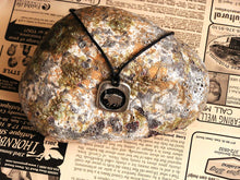 Load image into Gallery viewer, Year of the ox Chinese zodiac pendant necklace for unisex, squarish pendant with black background, cotton cord style. (picture taken on a background with a rock
