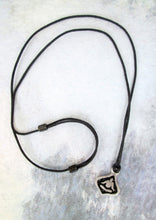 Load image into Gallery viewer, handmade pewter yoga lotus pendant necklace, pendant with black background, on black cord, for men or women.