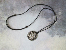 Load image into Gallery viewer, flower pentagram necklace on adjustable cotton cord