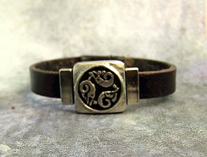 Nehalennia goddess leather bracelet, three dolphins in a circle bracelet , for unisex, genuine flat leather.