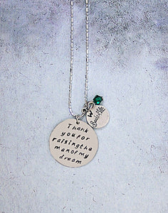 thank you for raising the man of my dream necklace with birthstone and name initial personalization.