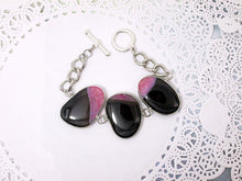 Load image into Gallery viewer, Large pink/black agate stone statement bracelet.