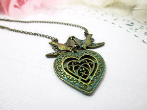 heart in heart love bird necklace