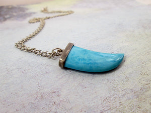 Blue Turquoise Fang Pendant Necklace Dragon Jewelry Native American Jewel