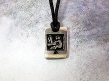 Load image into Gallery viewer, video game player pendant necklace, pendant with black background, on black cord, for men or women.