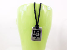 Load image into Gallery viewer, handmade pewter computer geek necklace on black cord, pendant with black background, for men or women..
