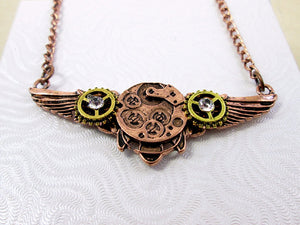 watch gear angel wing necklace
