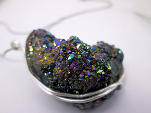 rainbow titanium druzy crystal pendant