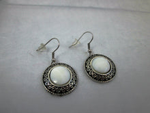 Load image into Gallery viewer, Antique Silver White Shell Eclipse Earrings