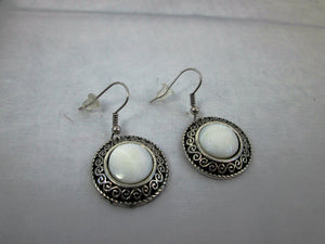 Antique Silver White Shell Eclipse Earrings