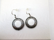 Load image into Gallery viewer, Antique Silver White Shell Eclipse Earrings