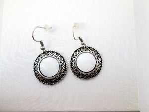 Antique Silver White Shell Eclipse Earrings