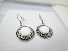 Load image into Gallery viewer, Antique Silver White Shell Eclipse Earrings