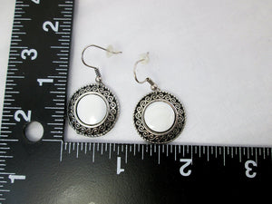 Antique Silver White Shell Eclipse Earrings